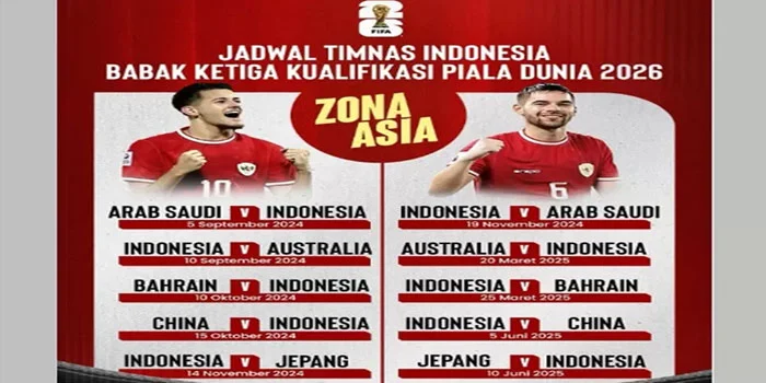 Jadwal Lengkap Timnas Indonesia di Putaran Ketiga Kualifikasi Piala Dunia 2026 Zona Asia